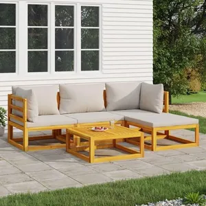 vidaXL Salon de jardin 5 pcs avec coussins gris clair bois massif pas cher