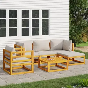 vidaXL Salon de jardin 6 pcs avec coussins gris clair bois massif pas cher