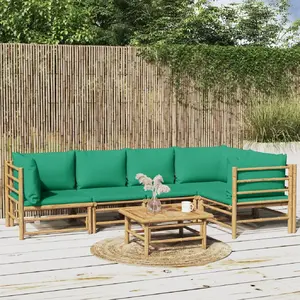 vidaXL Salon de jardin 6 pcs avec coussins vert bambou pas cher