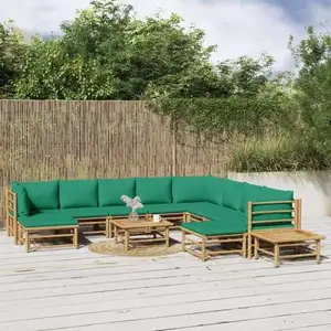 vidaXL Salon de jardin 12 pcs avec coussins vert bambou pas cher