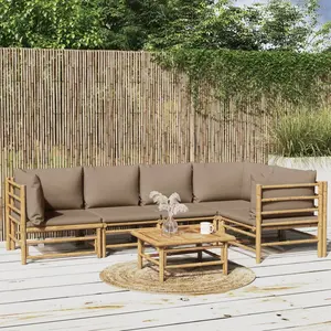 vidaXL Salon de jardin 6 pcs avec coussins taupe bambou pas cher