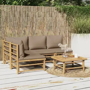 vidaXL Salon de jardin 5 pcs avec coussins taupe bambou pas cher