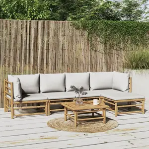 vidaXL Salon de jardin 6 pcs avec coussins gris clair bambou pas cher