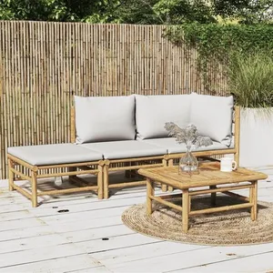 vidaXL Salon de jardin 3 pcs avec coussins gris clair bambou pas cher