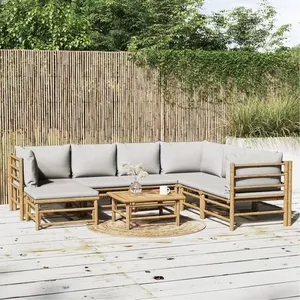 vidaXL Salon de jardin 8 pcs avec coussins gris clair bambou pas cher