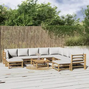 vidaXL Salon de jardin 11 pcs avec coussins gris clair bambou pas cher
