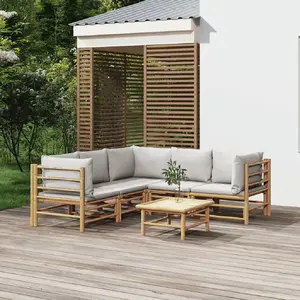 vidaXL Salon de jardin 6 pcs avec coussins gris clair bambou pas cher