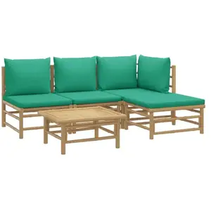 vidaXL Salon de jardin 5 pcs avec coussins vert bambou pas cher