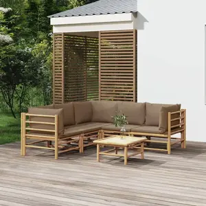 vidaXL Salon de jardin 6 pcs avec coussins taupe bambou pas cher