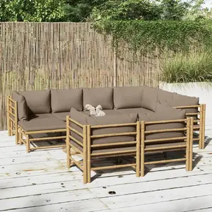 vidaXL Salon de jardin 10 pcs avec coussins taupe bambou pas cher