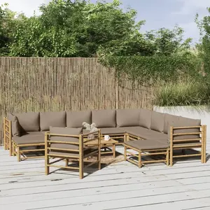 vidaXL Salon de jardin 12 pcs avec coussins taupe bambou pas cher