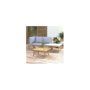 vidaXL Salon de jardin 4 pcs avec coussins gris clair bambou pas cher
