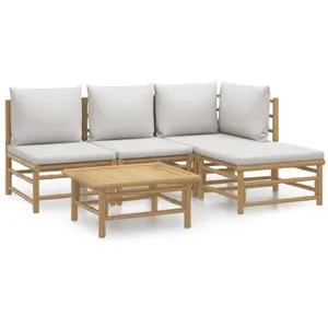 vidaXL Salon de jardin 5 pcs avec coussins gris clair bambou pas cher