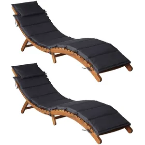 Comparateur de prix : vidaXL Chaises longues et coussins 2 pcs Gris foncé Bois massif acacia