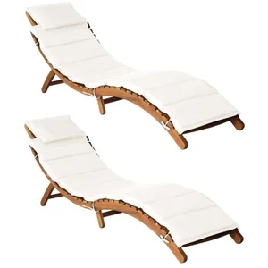 Comparateur de prix : vidaXL Chaises longues et coussins 2pcs Crème blanc Bois massif acacia