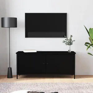 vidaXL Meuble TV avec portes noir 102x35x45 cm bois d'ingénierie pas cher