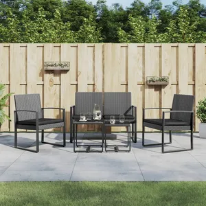 vidaXL Ensemble à manger de jardin coussins 5 pcs gris foncé rotin PP pas cher