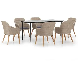 VIDAXL Mobilier de salle à manger de jardin et coussins 7 pcs Marron pas cher