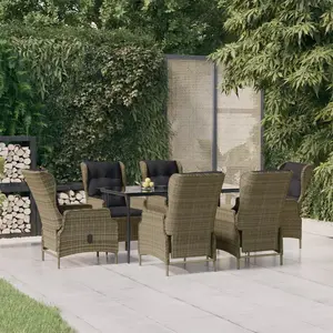 vidaXL Ensemble à manger de jardin 7 pcs Marron Résine tressée pas cher