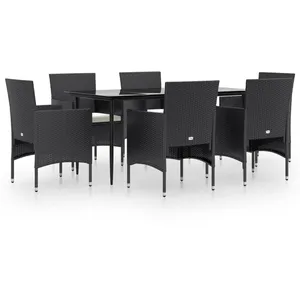 vidaXL Ensemble à manger de jardin avec coussins 7 pcs Noir pas cher