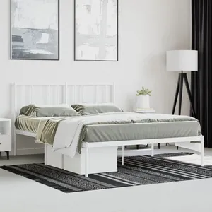vidaXL Cadre de lit métal avec tête de lit blanc 140x190 cm pas cher