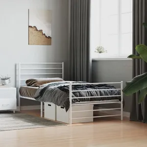 vidaXL Cadre de lit métal avec tête de lit/pied de lit blanc 100x190cm pas cher