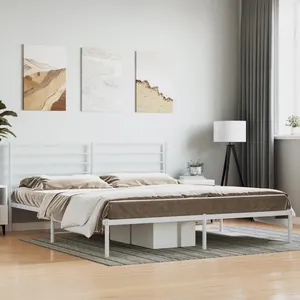 vidaXL Cadre de lit métal avec tête de lit blanc 193x203 cm pas cher