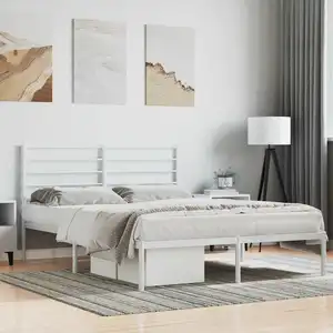 vidaXL Cadre de lit métal avec tête de lit blanc 160x200 cm pas cher