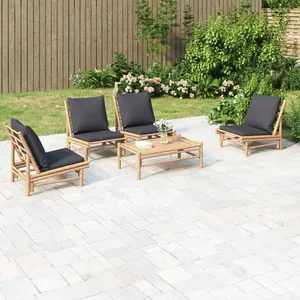 vidaXL Salon de jardin 5 pcs avec coussins gris foncé bambou pas cher