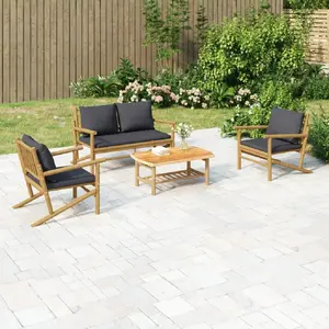 vidaXL Salon de jardin 4 pcs avec coussins gris foncé bambou pas cher