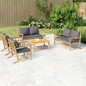 vidaXL Salon de jardin 5 pcs avec coussins gris foncé bambou pas cher