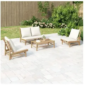 vidaXL Salon de jardin 4 pcs avec coussins blanc crème bambou pas cher