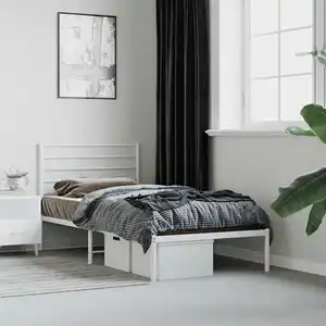 vidaXL Cadre de lit métal avec tête de lit blanc 90x190 cm pas cher