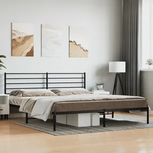 vidaXL Cadre de lit métal avec tête de lit noir 183x213 cm pas cher
