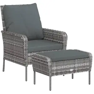 vidaXL Chaise de jardin avec tabouret gris résine tressée pas cher