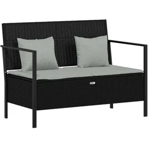 Comparateur de prix : vidaXL Banc de Jardin à 2 Places avec Coussins Noir Résine Tressée