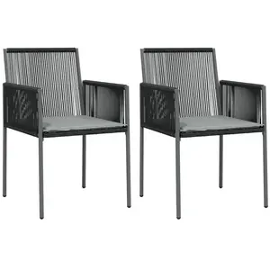 vidaXL Chaises de jardin et coussins lot de 2 noir 54x60,5x83,5 cm pas cher