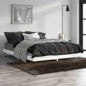 vidaXL Cadre de lit blanc brillant 140x190 cm bois d'ingénierie pas cher