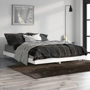 vidaXL Cadre de lit blanc brillant 135x190 cm bois d'ingénierie pas cher