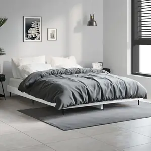 vidaXL Cadre de lit blanc 135x190 cm bois d'ingénierie pas cher