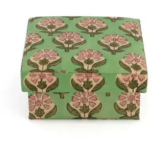 Doing Goods - Boîtes carrées Emma en bois et coton - set de 2 Vert tai... pas cher