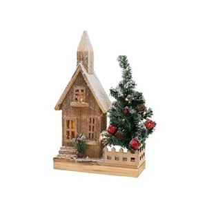 Comparateur de prix : ecd germany Maison de Noël Décorative en Bois avec Eclairage LED, Blanc Chaud, 27x11x44