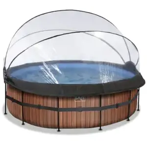 Piscine hors sol ronde marron 427x122cm + dôme et pompe à chaleur Exit pas cher
