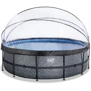 Piscine hors sol ronde noire 488x122cm + dôme et pompe à chaleur Exit pas cher