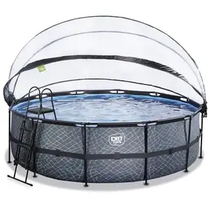 Piscine hors sol ronde noire 450x122cm + dôme et pompe à chaleur Exit pas cher