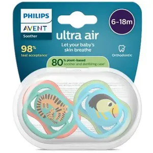 Comparateur de prix : Avent Sucette Ultra Air jour 6-18M Mix Imprimé Fun x2, sans BPA