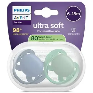 Avent Ultra Soft   Lot de 2 Sucettes 6-18 Mois    Coloris aléatoires pas cher