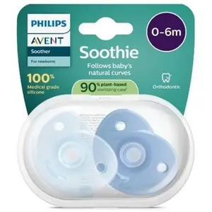 Comparateur de prix : Avent Lot 2 sucettes Soothie Heart silicone médical sans BPA 0-6M bleu