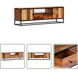 The Living Store Armoire TV 120x30x40 cm Vieux bois massif et acier pas cher