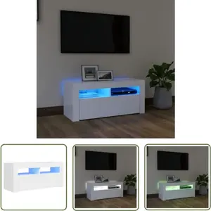 Meuble tv avec lumières led blanc 90x35x40 cm The Living Store Blanc pas cher